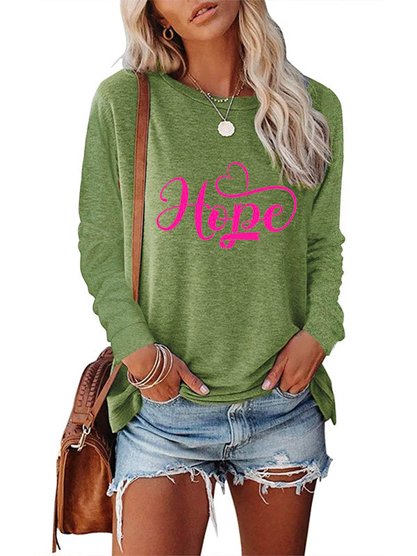 Pink Ribbon Hope Print Long Sleeve T-shirt