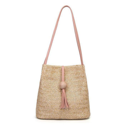 Womens Woven Straw Casual Beach Style Shoulder Bags