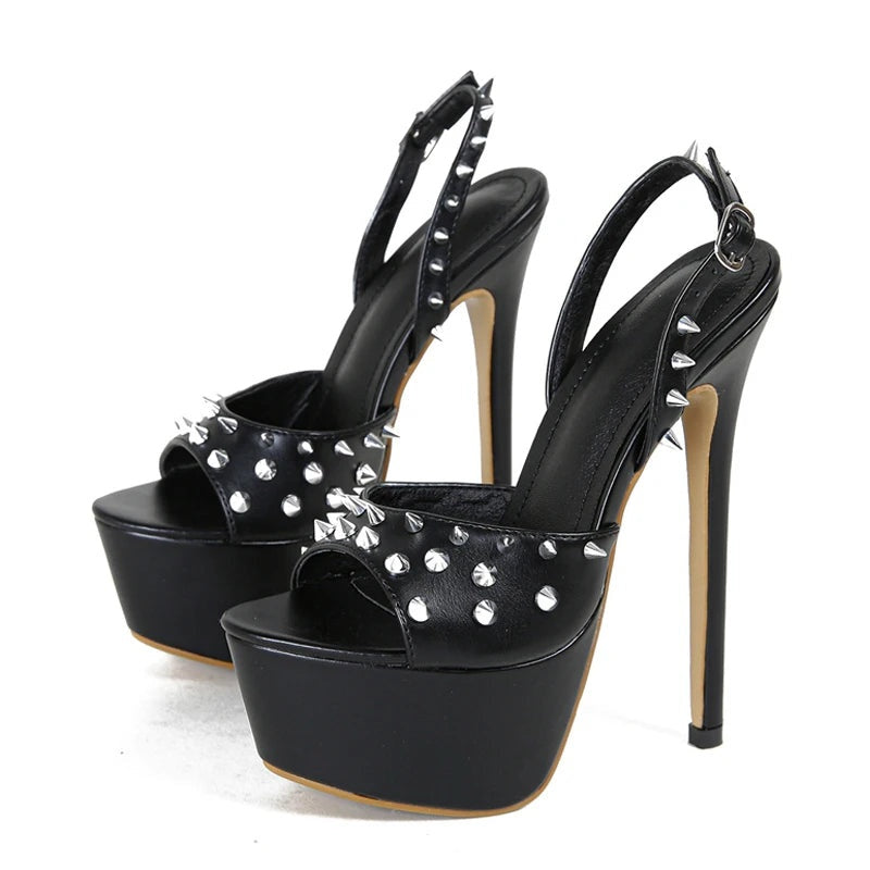 Chic Peep Toe High Heels with Stylish Metal Rivet Back Buckle Strap for a Stunning Look