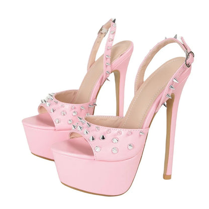 Chic Peep Toe High Heels with Stylish Metal Rivet Back Buckle Strap for a Stunning Look