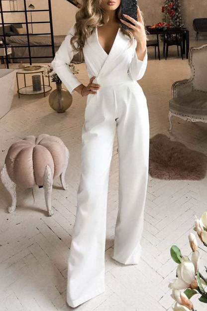 Fashion Elegant Turndown Collar Straight Jumpsuits(3 Colors)