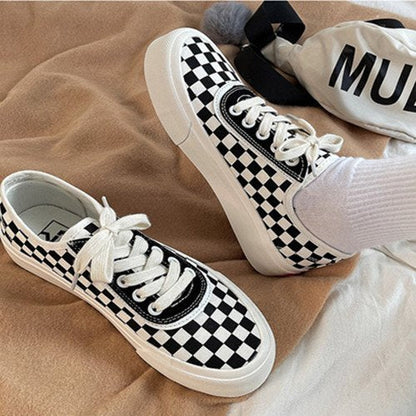 Women sneakers - autumn classic retro Korean casual lace checkerboard