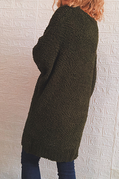 Casual Solid Split Joint Pocket V Neck Outerwear Sweater