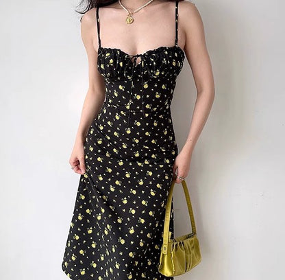 Yellow Florals Midi Dress