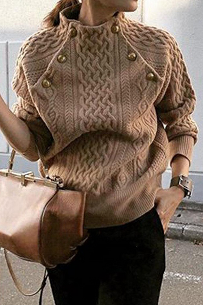 Casual Solid Patchwork Buckle Half A Turtleneck Tops