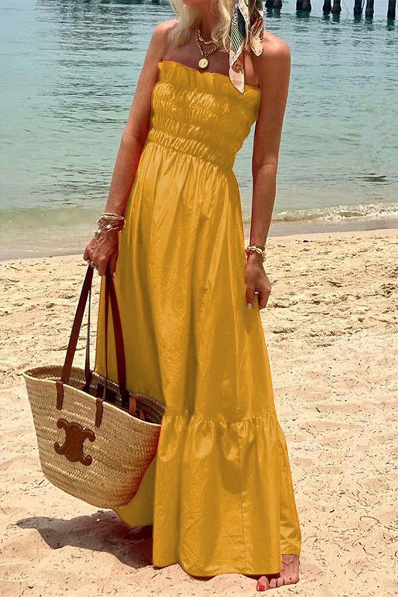 Casual Vacation Solid Solid Color Strapless Sleeveless Dress Dresses