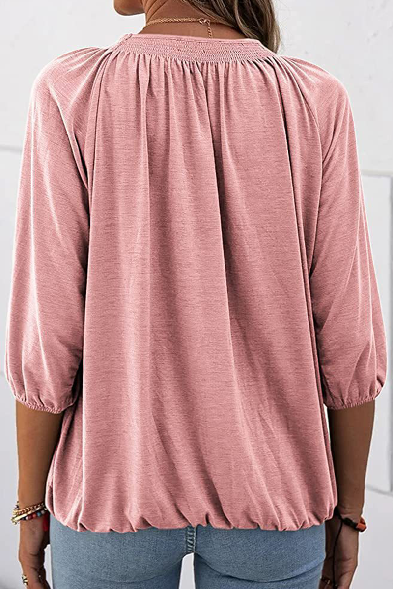 Casual Solid Split Joint O Neck Tops(7 colors)