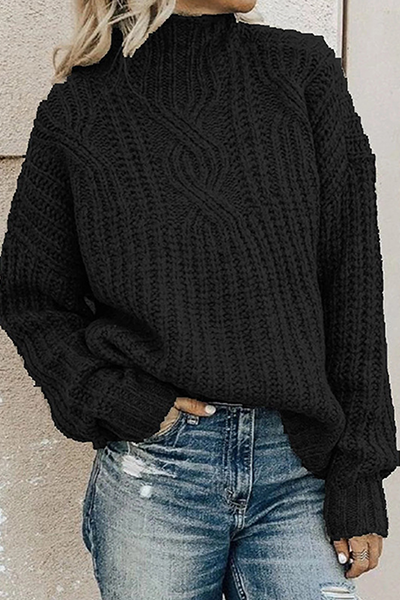 Casual Solid Patchwork Turtleneck Tops