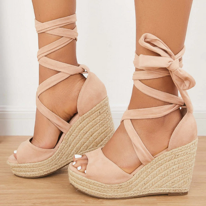 Women's Peep Toe Lace-up Wedge Sandals