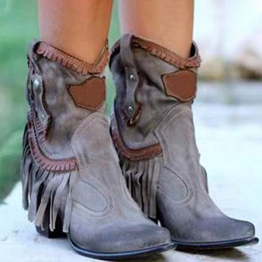 Women's Fringed Fashion High Heel Ankle Boots 49522753C