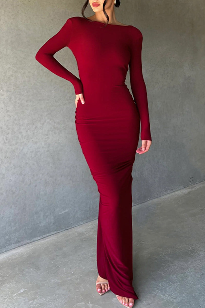 Sexy Solid Fold V Neck A Line Dresses(3 Colors)