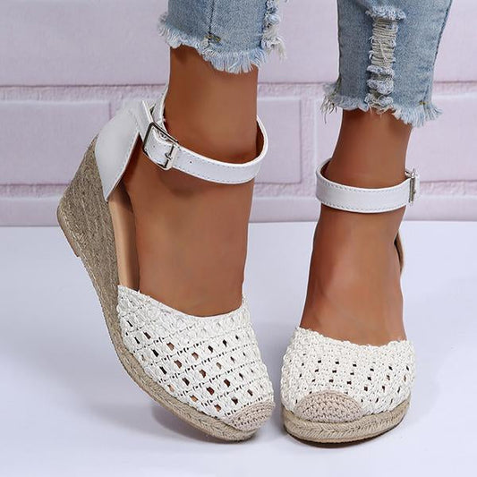 Women's Hollow Braided Hemp Rope Wedge Sandals 50389892C