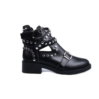 Women'S Chunky Heel Studded Belt Buckle Ankle Boots 71375191C