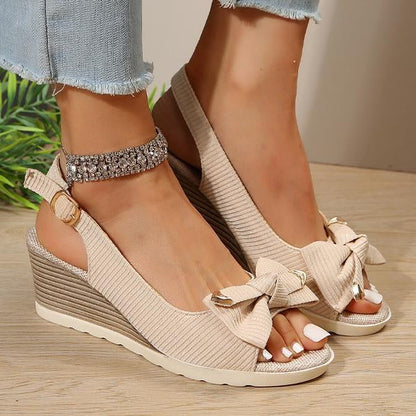 Women's Elegant Bow Flat Wedge Roman Sandals 15673684C