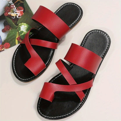 Women's Toe Loop Cross Strap Flat Slippers