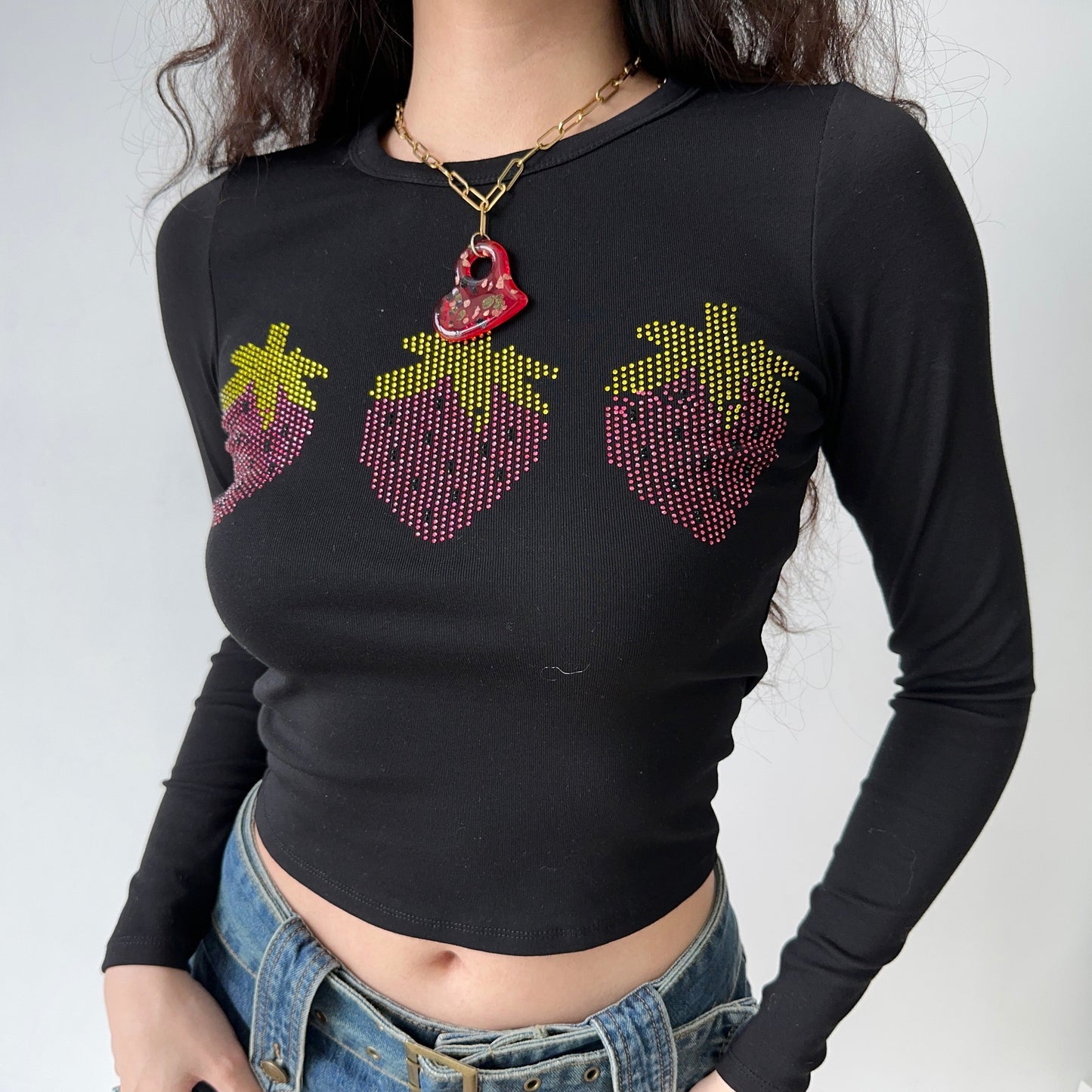 Strawberry Trio Longsleeve Shirt ~ HANDMADE