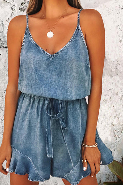 Solid Make Old With Belt V Neck Regular Jumpsuits