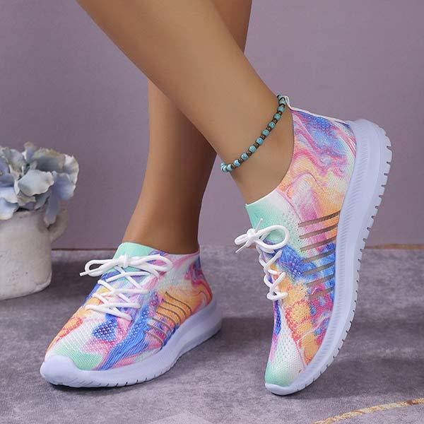 Women's Flat Lace-Up Running Shoes 3d Printed Slip-On Loafers 48743769C