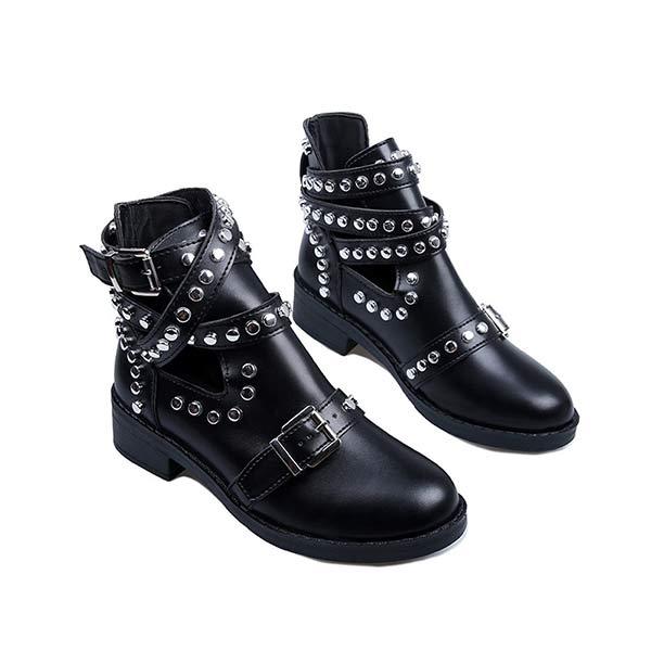 Women'S Chunky Heel Studded Belt Buckle Ankle Boots 71375191C