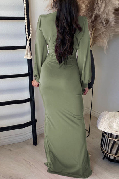 Fashion Casual Solid Bandage V Neck Long Sleeve Dresses