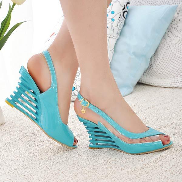 Women'S Fish Mouth Shaped Heel Splicing Wedge Sandals 27397601C