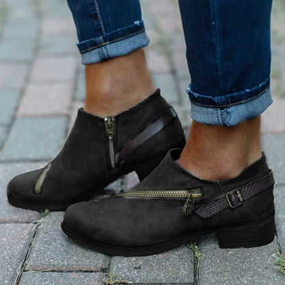 Women'S Casual Zip Block Heel Belt Buckle Ankle Boots 84448148C