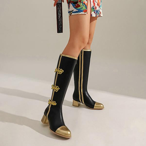 Women's Fashion Gold Side Zipper Knee Boots 77584196S