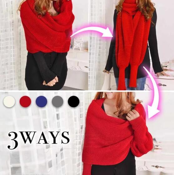 In-style Knit Scarf with Sleeves