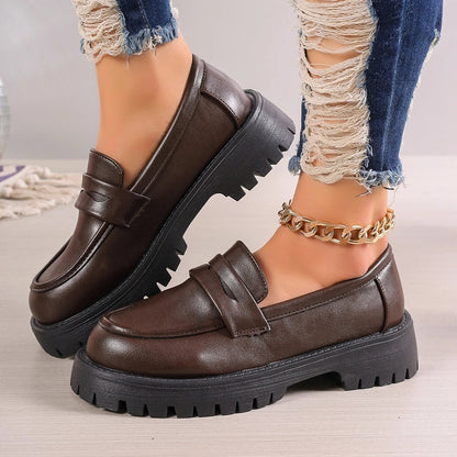 Chic British Style Leather Loafers with Square Toe for Early Autumn Low Heeled Flats