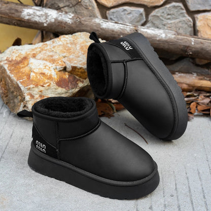 Cozy Plush Short Winter Boots for Women - Casual Flat Chelsea Ankle Shoes - Comfortable Snow Boots for Women, Botas De Mujer